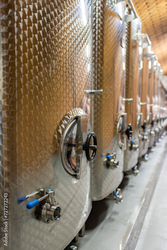 Modern production wine cellar with stainless steel tank, Southern Moravia, Czech Republic
