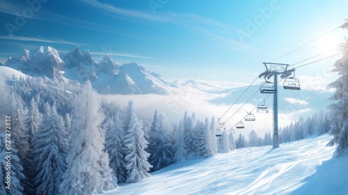 Breathtaking Snowy Mountain Landscape with Ski Lift © esp2k