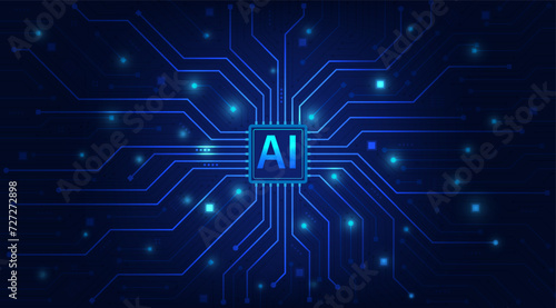 Artificial intelligence chipset on circuit board, Abstract background futuristic Hitech style, Technology concept design, Machine learning design, template, Vector illustration for banner and web.