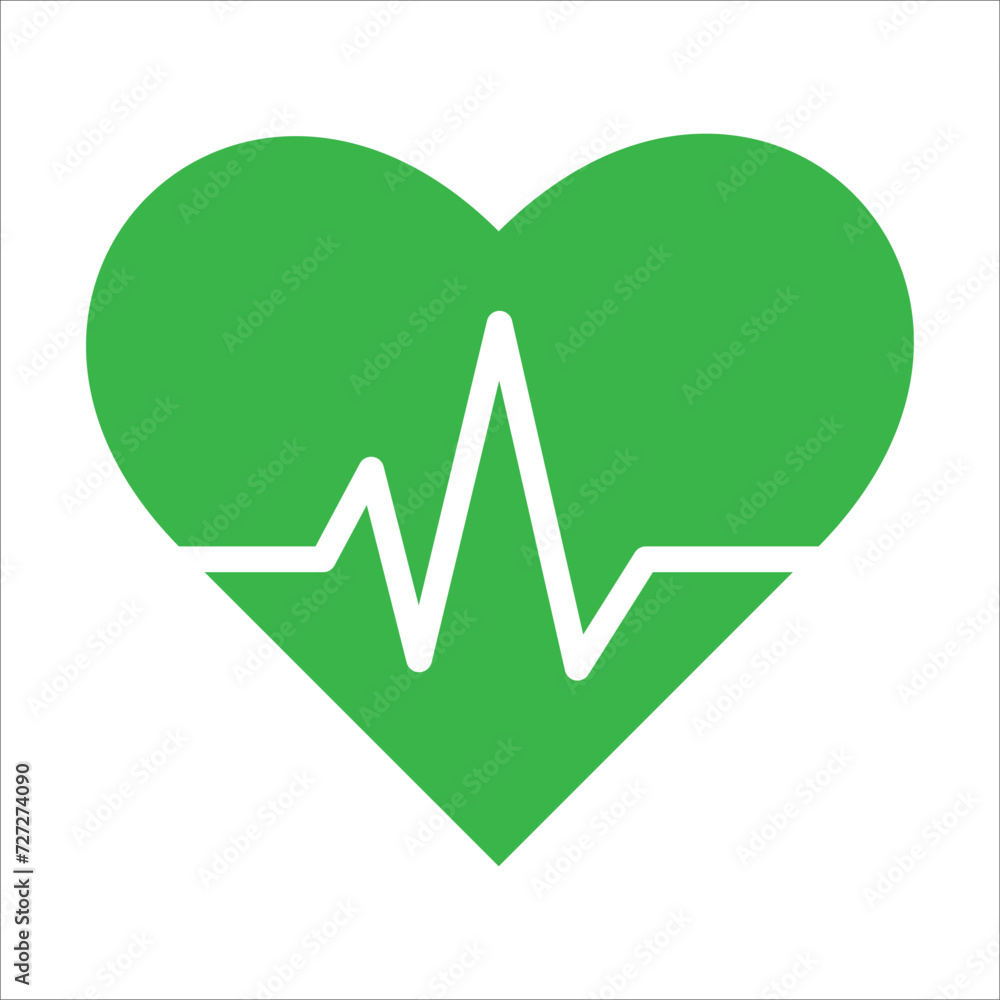 Green heart icon with sign heart beat. Vector illustration. Heart with ecg in flat outline style. flat icon for medical apps and websites, user interface. Healtcare, hospital and medical concept. Green heart icon with sign heart beat. Vector illustration. Heart with ecg in flat outline style. flat icon for medical apps and websites, user interface. Healtcare, hospital and medical concept.