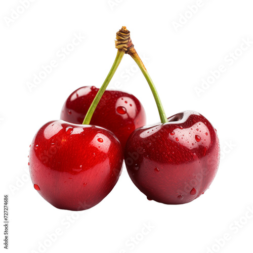 Cherries isolated on transparent and white background. Ideal for use in advertising. Generative ai