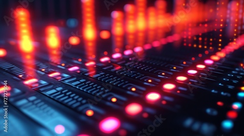 Graphic equalizer with rows of luminous indicator lights flickering and dancing to the beat, generating an energetic and immersive audio experience Generative AI