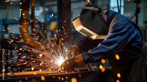 Industrial Welder at Work with Sparks Flying
 photo