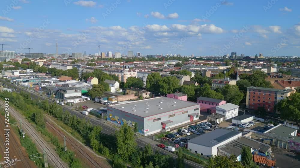 Berlin Bridge S-Bahn railroad Tracks summer. Fantastic aerial view flight drone Berlin Bridge S-Bahn railroad Tracks summer. Fantastic aerial view flight drone