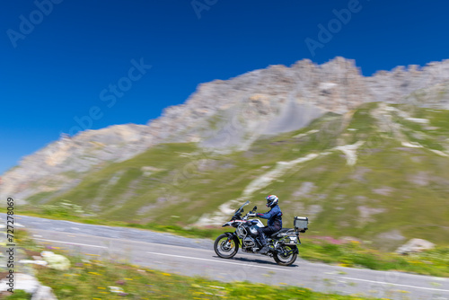 Motorbike on route des Grandes Alpes near Col du Galibier  Hautes-Alpes  France