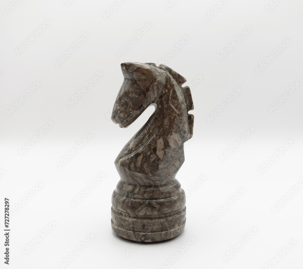Chess Piece, Knight, Grey Marble, White Background
