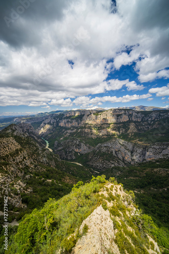 Mountain landscape width Canyon of Verdon River (Verdon Gorge) in Provence, France