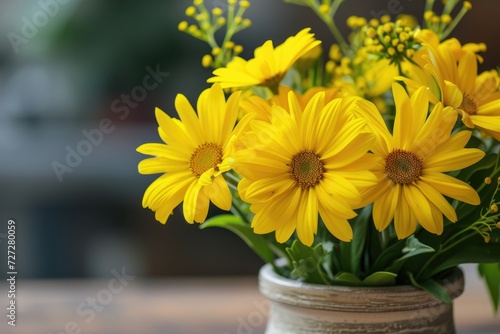 Wallpaper Mural Vibrant yellow flower arrangement in delicate vase with botanical elements. Torontodigital.ca