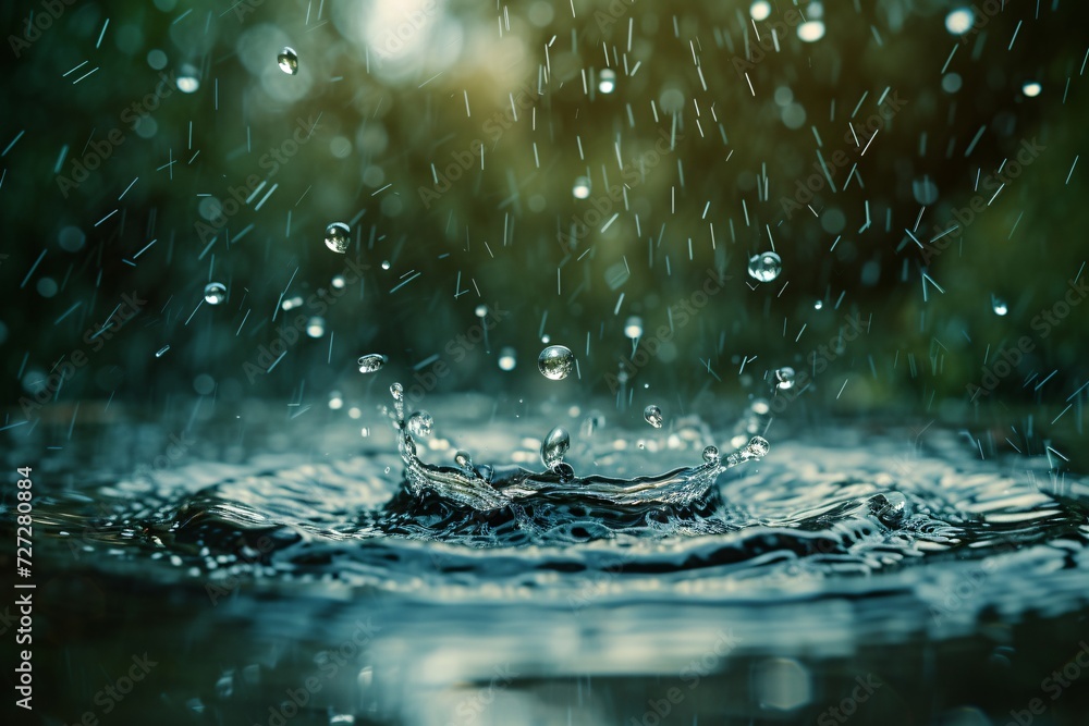 rain water drop falling to the floor in rainy season - obrazy, fototapety, plakaty 