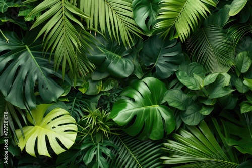Stunning photo of lush tropical plants with fresh green leaves. photo