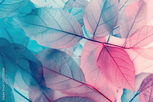 Vibrant Nature Image with Blue Turquoise and Pink Macro Leaves