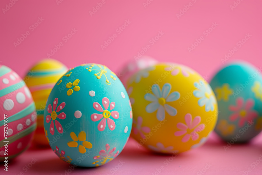 Hand-Painted Easter Eggs on Pink Background
Hand-Painted Easter Eggs on Pink Background
