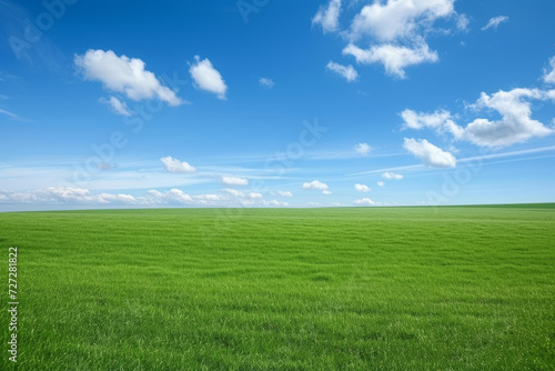 Vast Green Field Under a Clear Blue Sky 