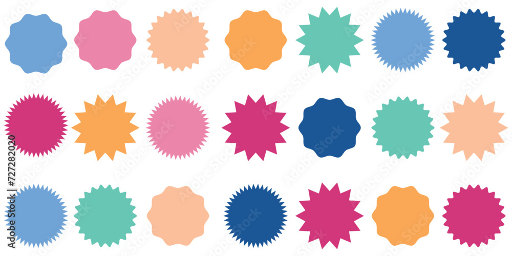 Set sunburst badges. Set of vector starburst, sunburst badges. Simple flat style vintage labels, stickers. Collection star label. Different starburst 1 2 3 Set sunburst badges. Set of vector starburst, sunburst badges. Simple flat style vintage labels, stickers. Collection star label. Different starburst 1 2 3