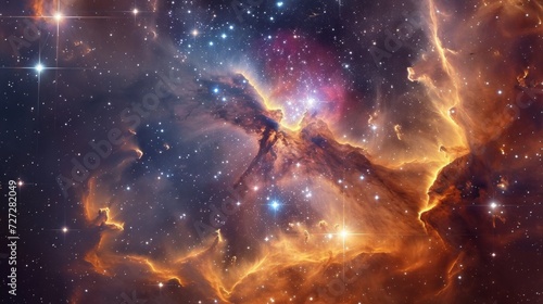 Photo concept of the Hyades star cluster, highlighting its red giant stars and surrounding dust clouds 