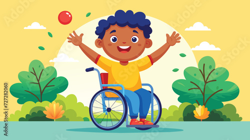 Cheerful Boy in Wheelchair Playing Ball Outdoors on a Sunny Day