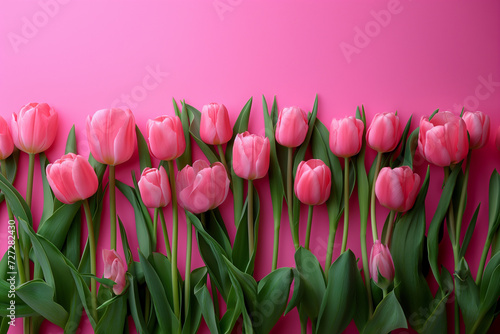 Elegant pink tulips, gracefully arranged with copy space