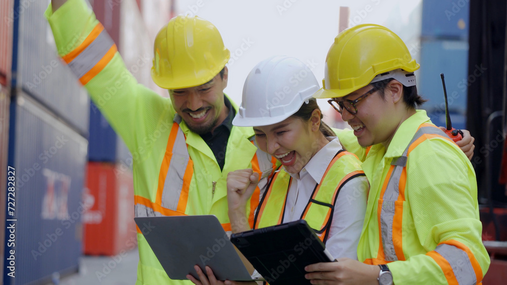 Container transport, container yard management, a businessman and a container yard manager agree to do import-export business together. Container transport, container yard management, a businessman and a container yard manager agree to do import-export business together.
