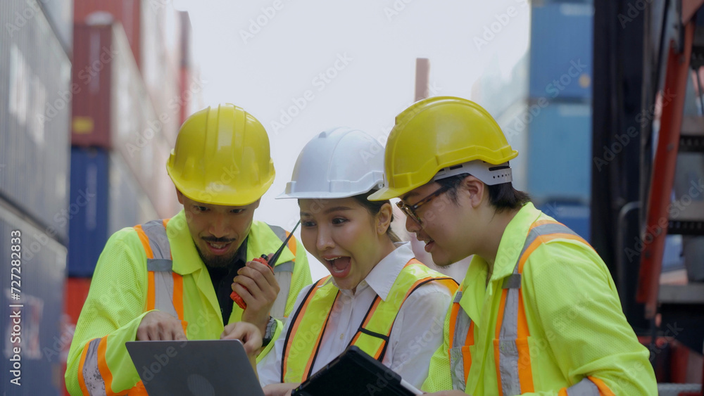 Container transport, container yard management, a businessman and a container yard manager agree to do import-export business together. Container transport, container yard management, a businessman and a container yard manager agree to do import-export business together.