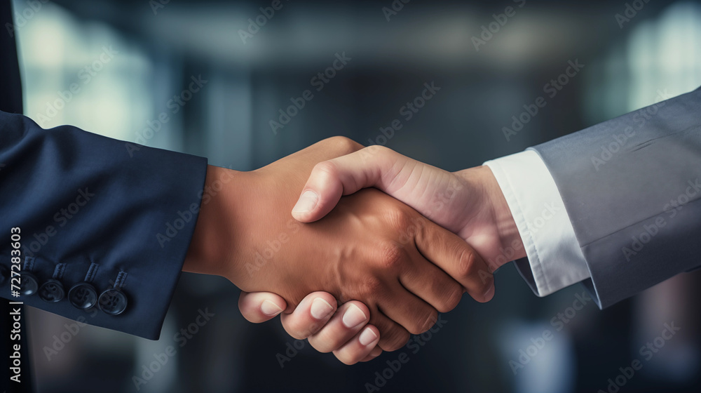 professional handshake between two individuals. They are both dressed in formal attire, suggesting a business or corporate setting. professional handshake between two individuals. They are both dressed in formal attire, suggesting a business or corporate setting.