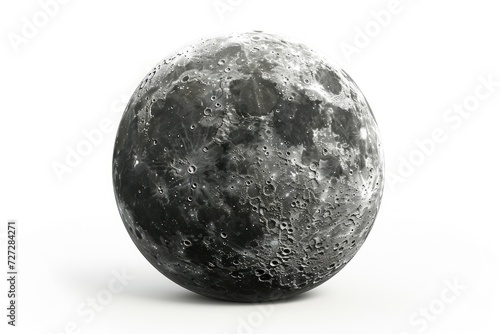 Realistic depiction of the Moon  Earth s natural satellite  showcasing its cratered surface against a bright white backdrop Generative AI