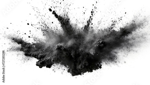 Explosion of black powder isolated on white background. 