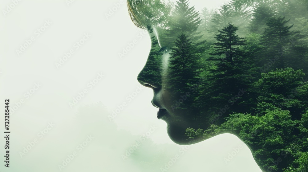 Double exposure portrait of attractive lady combined with photograph of tree,city,river Double exposure portrait of attractive lady combined with photograph of tree,city,river