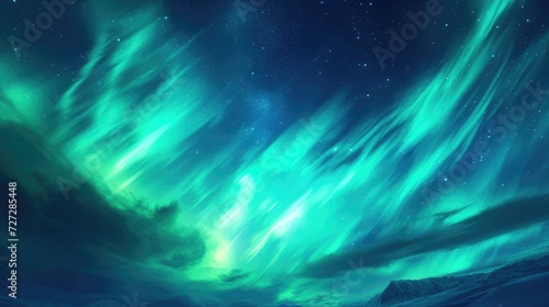 Beautiful night sky with colourful northern lights. Polar aurora, natural effect