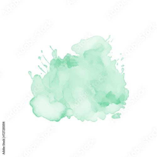 Abstract mint green watercolor water splash on a white background. Vector watercolour texture in mint color. Ink paint brush stain. Green splatter spot. Watercolor pastel splash
