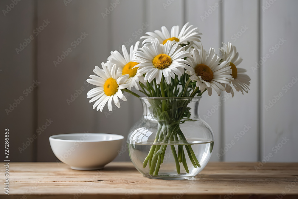 Concept photo daisies in glass vase 