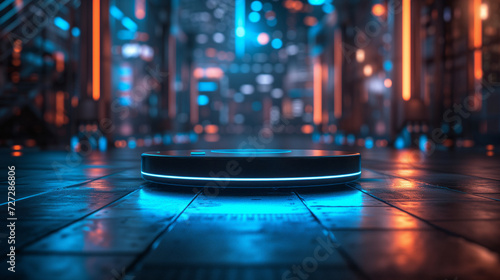 Sci Fi Futuristic Podium. Futuristic Stage neon. 3D rendering. Cyberpunk podium. Futuristic technology podium. on clorful neon light background