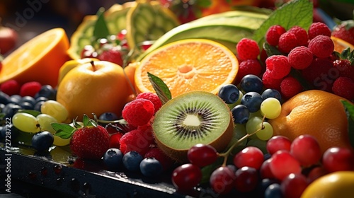 Wooden Cutting Board Covered With Assorted Fresh Fruits