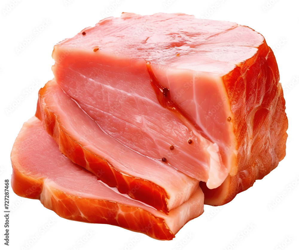 Boiled Ham, close-up, isolated on a white or transparent background. High resolution image