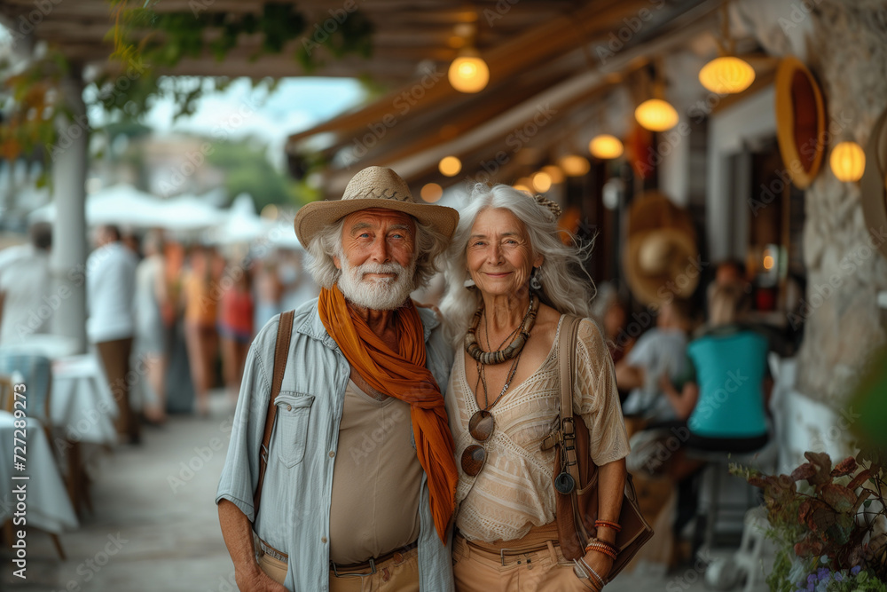 Portrait of a retired couple on vacation in a tourist resort
