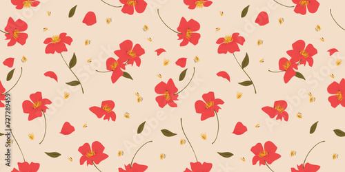 Wallpaper Mural Cute Watercolor Red Flowers Seamless Pattern with Leaf. Flower Floral Pattern Vector Torontodigital.ca