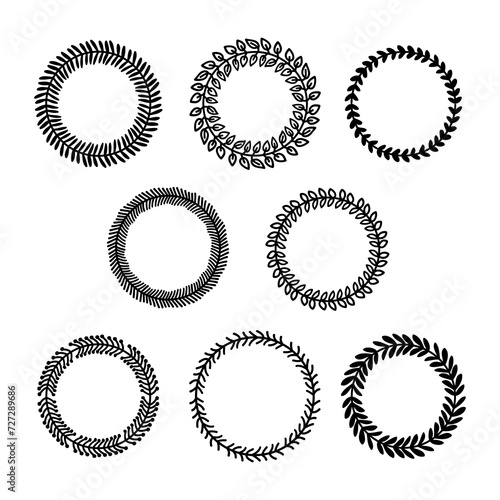 Hand drawn assortment of floral wreaths