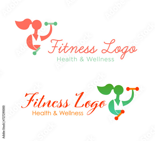 Weight lifting woman logo. Exercising woman vector illustration.