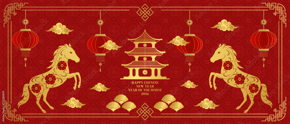 Happy Chinese New Year background 2026. Year of the horse. Vector illustration Happy Chinese New Year background 2026. Year of the horse. Vector illustration