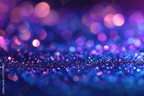 Holographic iridescent abstract glitter background in blue purple color with fine blurred texture