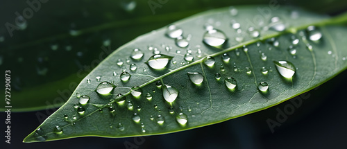 macro close up of a leaf of a tree with water drops on it - environmental care concept