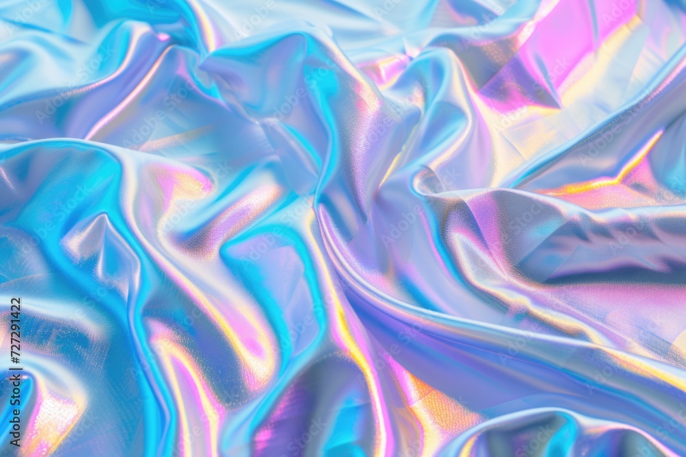 Fototapeta premium holographic style texture background reflective fabric light blue multicolored iridescent