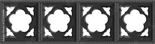 Gothic balustrade stylized drawing. Stone decorated wall illustration. Medieval ornamented railing; vector