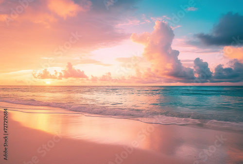 Panoramic Beach Landscape: Close-up Sea Sand, Tropical Sunset Sky, Calmness, Relaxation © Tarek