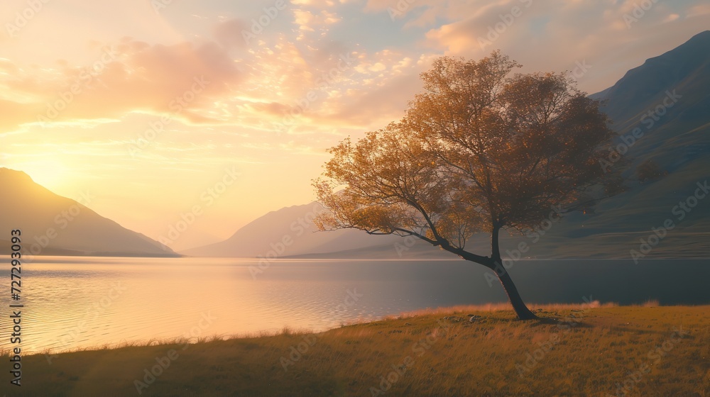 Lone Tree near a Lake at Sunset - Tranquil Beauty
Lone Tree near a Lake at Sunset - Tranquil Beauty
