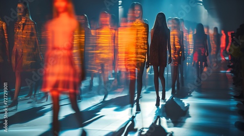 blurred fashion model walking on runway