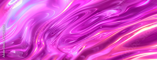 Pink Sticky Liquid Flow Banner Background 3D Render  Wide Panoramic Cover Fuchsia Flowing Water Melt In Motion