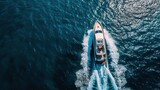 Motor Boat Sailing on the Sea - Aerial Photography

