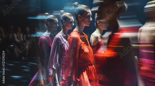 blurred fashion model walking on runway