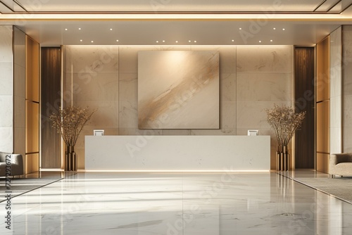 Elegant Hotel Lobby Interior Design with Modern Lighting photo