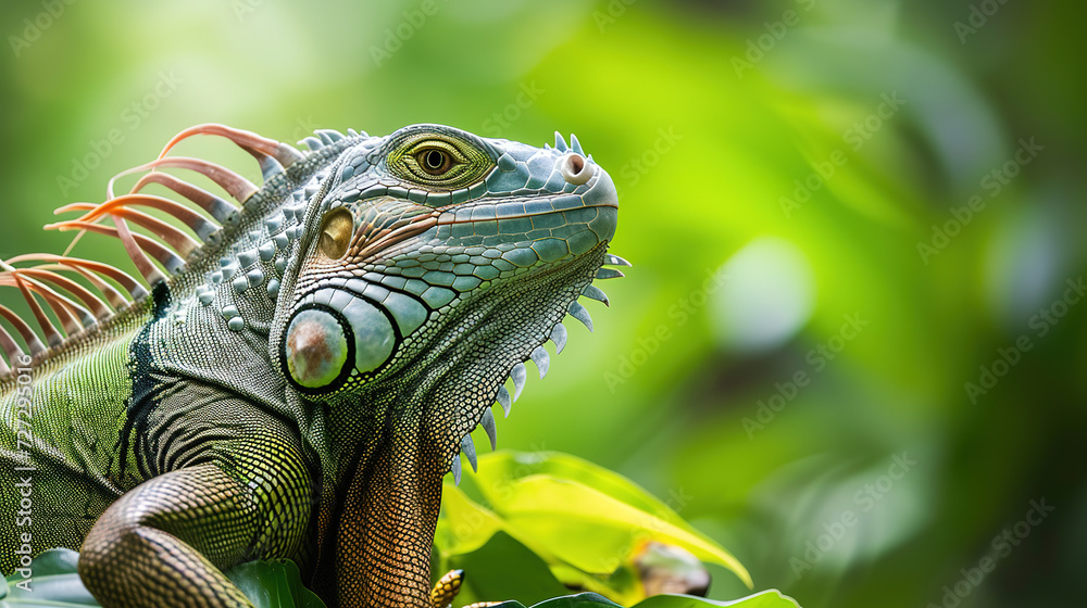 Fototapeta premium wallpaper of a iguana, close up empty copy space